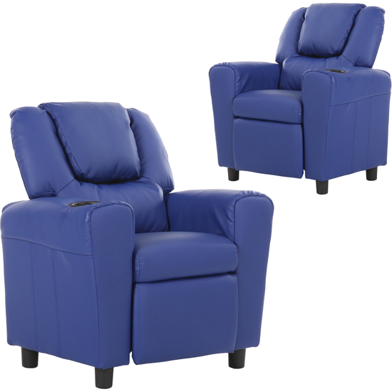 Set of 2 Oliver Kids Recliner Chair Sofa Children Lounge Couch PU Armchair Blue