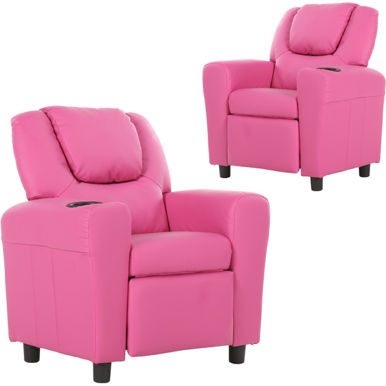 Set of 2 Oliver Kids Recliner Chair Sofa Children Lounge Couch PU Armchair Pink