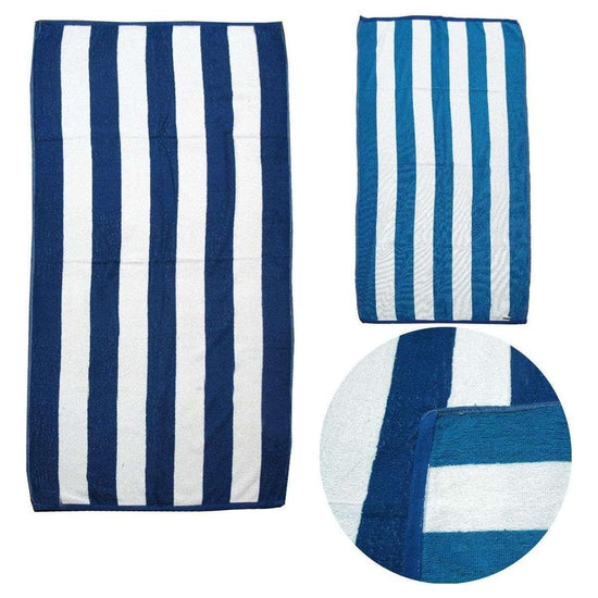 Set of 2 Reversible Cabana Striped Towels Blue/Aqua