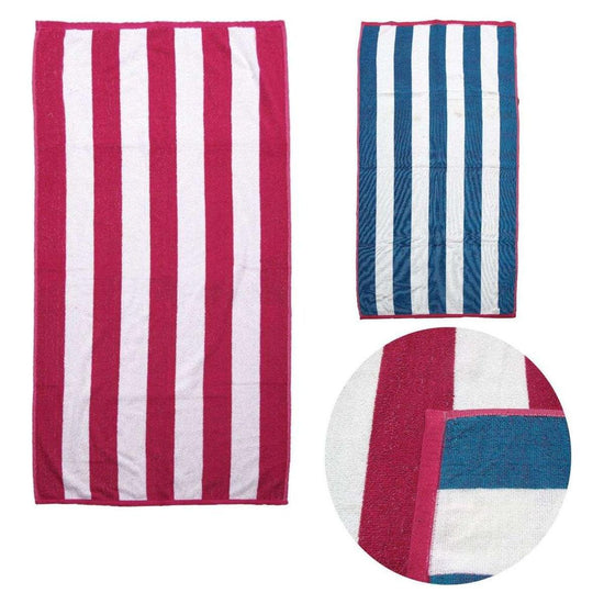 Set of 2 Reversible Cabana Striped Towels Hot Pink/Blue