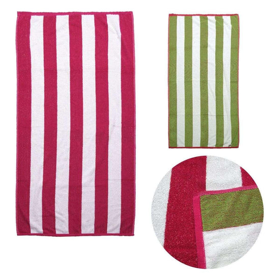 Set of 2 Reversible Cabana Striped Towels Hot Pink/Lime