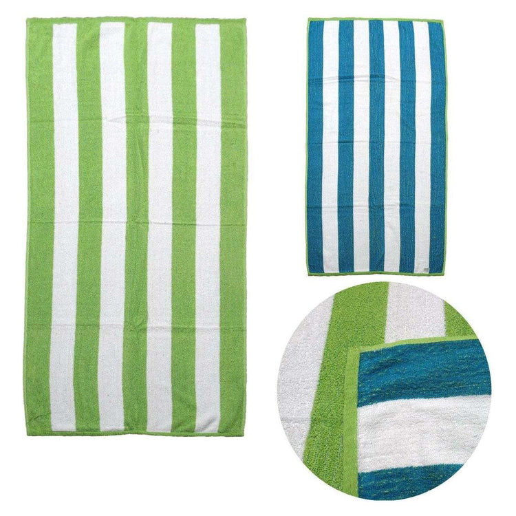 Set of 2 Reversible Cabana Striped Towels Lime/Blue