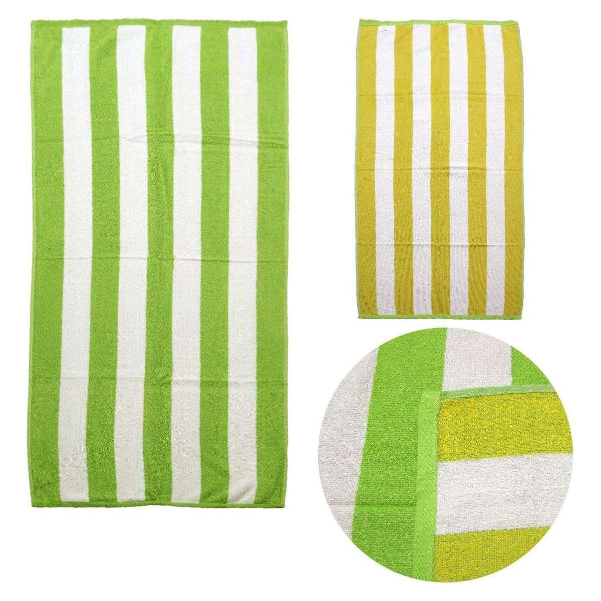 Set of 2 Reversible Cabana Striped Towels Lime/Yellow