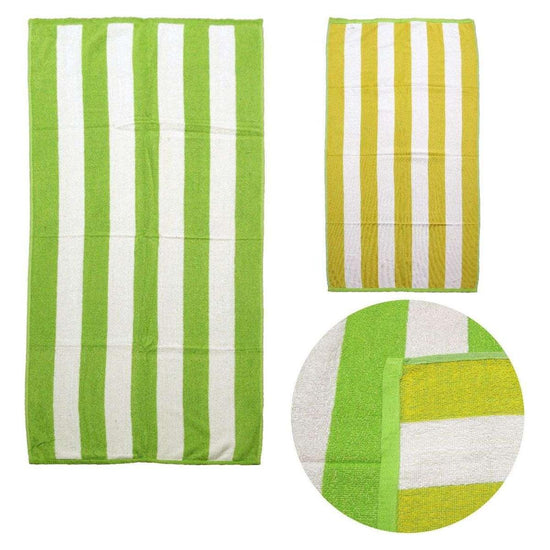 Set of 2 Reversible Cabana Striped Towels Lime/Yellow