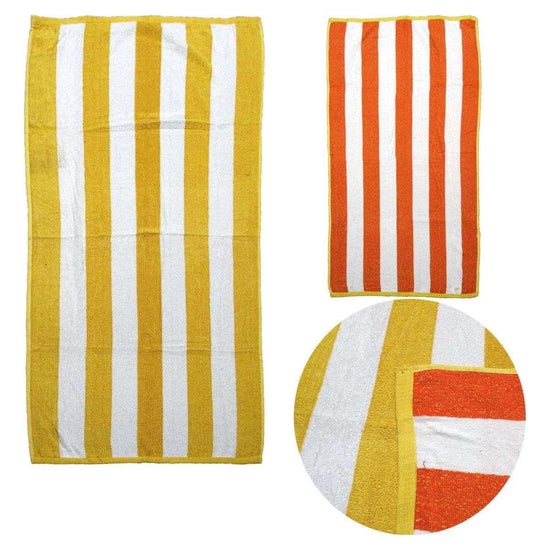 Set of 2 Reversible Cabana Striped Towels Yellow/Orange