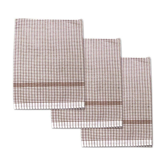 Set of 3 Jumbo Cotton Checkered Tea Towels 60 x 90 cm Brown