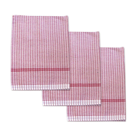 Set of 3 Jumbo Cotton Checkered Tea Towels 60 x 90 cm Red