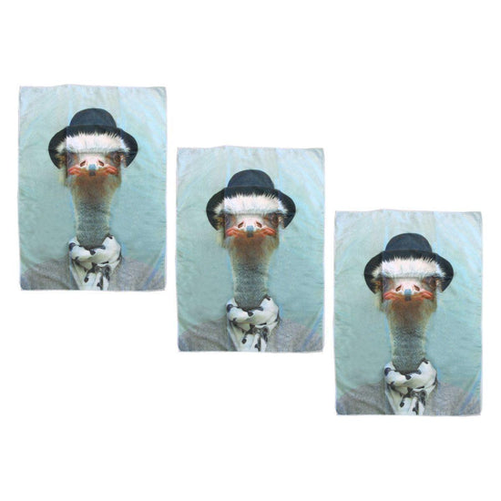 Set of 3 Zoo Portraits Microfiber Tea Towels Ostrich 67 x 45 cm