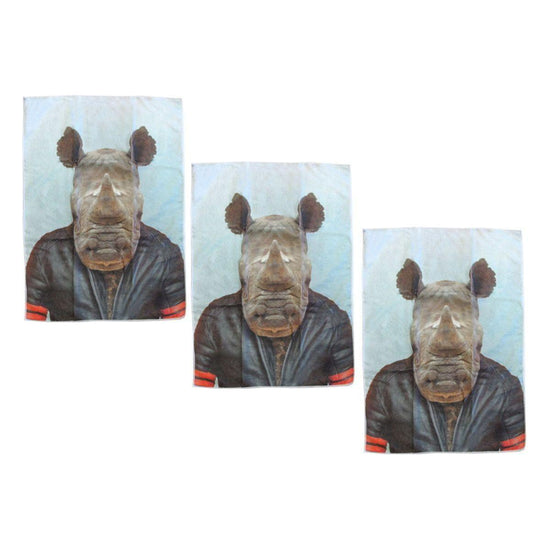 Set of 3 Zoo Portraits Microfiber Tea Towels Rhino 67 x 45 cm