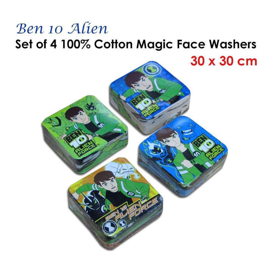 Set of 4 Ben 10 Alien Magic 100% Cotton Face Washers - Magdasmall