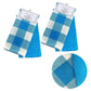 Set of 4 Cotton Waffle Checkered & Plain Dyed Tea Towels 50cm x 70cm Aqua
