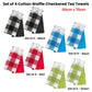 Set of 4 Cotton Waffle Checkered & Plain Dyed Tea Towels 50cm x 70cm Red