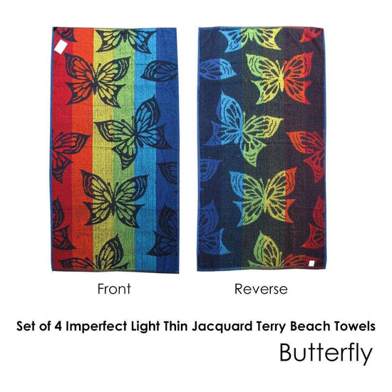 Set of 4 Imperfect Jacquard Terry Beach Towels Butterfly