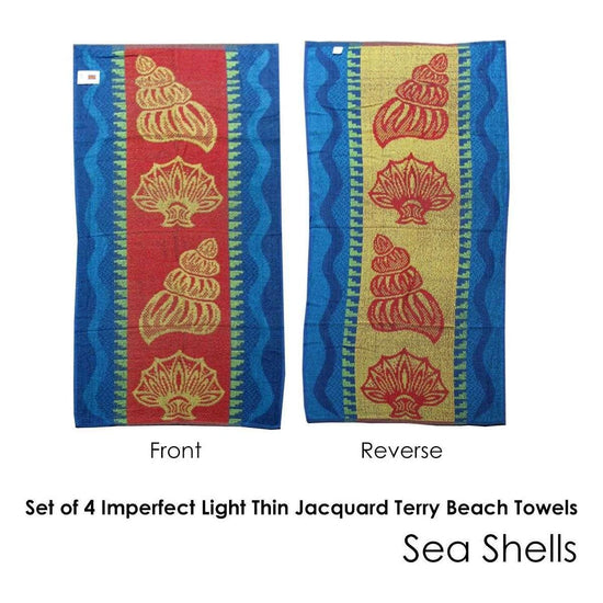 Set of 4 Imperfect Jacquard Terry Beach Towels Sea Shells