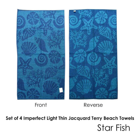 Set of 4 Imperfect Jacquard Terry Beach Towels Star Fish - Magdasmall