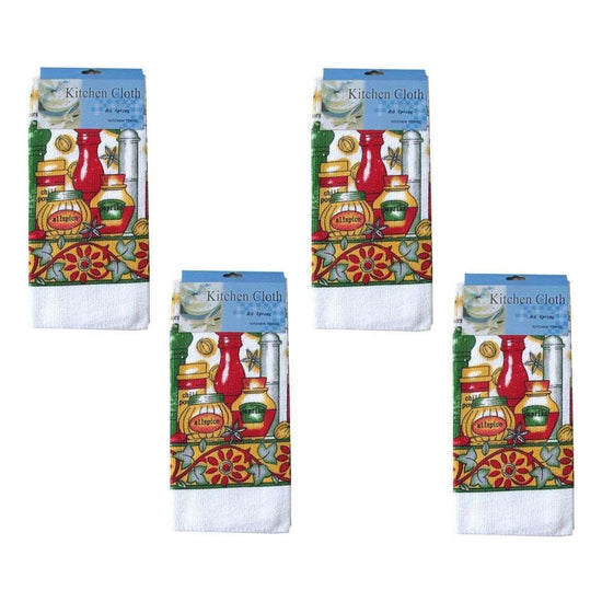 Set of 4 Microfibre Printed Tea Towels All Pieces