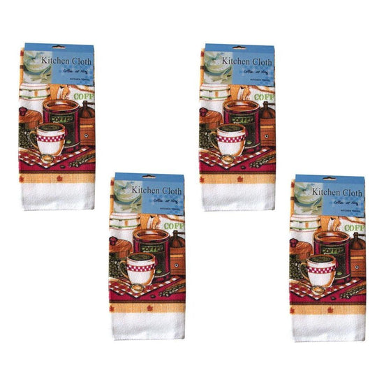 Set of 4 Microfibre Printed Tea Towels Coffee at Home