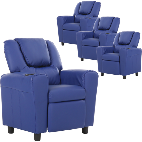 Set of 4 Oliver Kids Recliner Chair Sofa Children Lounge Couch PU Armchair Blue