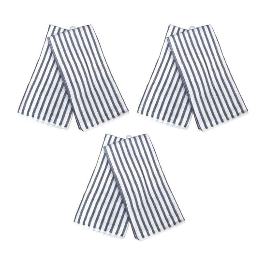 Set of 6 Microfibre Striped Tea Towels Charcoal