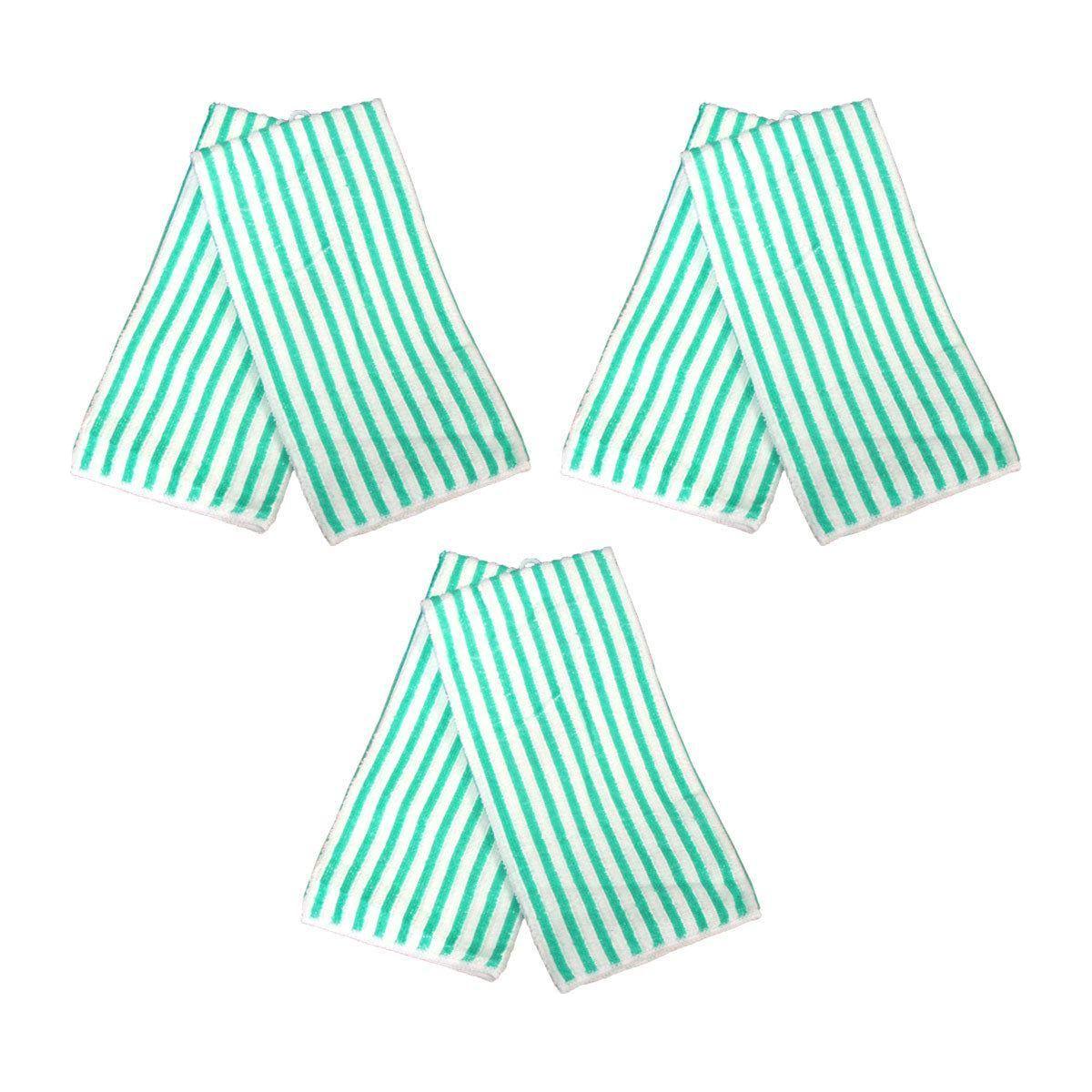 Set of 6 Microfibre Striped Tea Towels Green