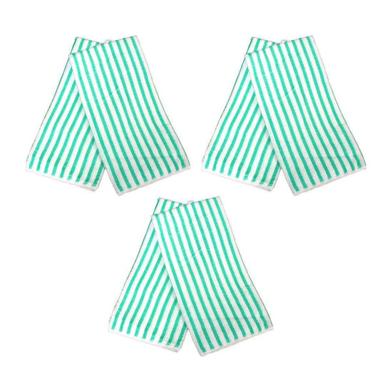 Set of 6 Microfibre Striped Tea Towels Green