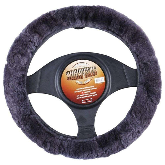Sheepskin Steering Wheel Cover - Charcoal
