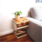 Side Table Book Stack Design w Storage Compartment Natural Burned