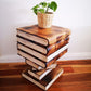 Side Table Book Stack Design w Storage Compartment Natural Burned