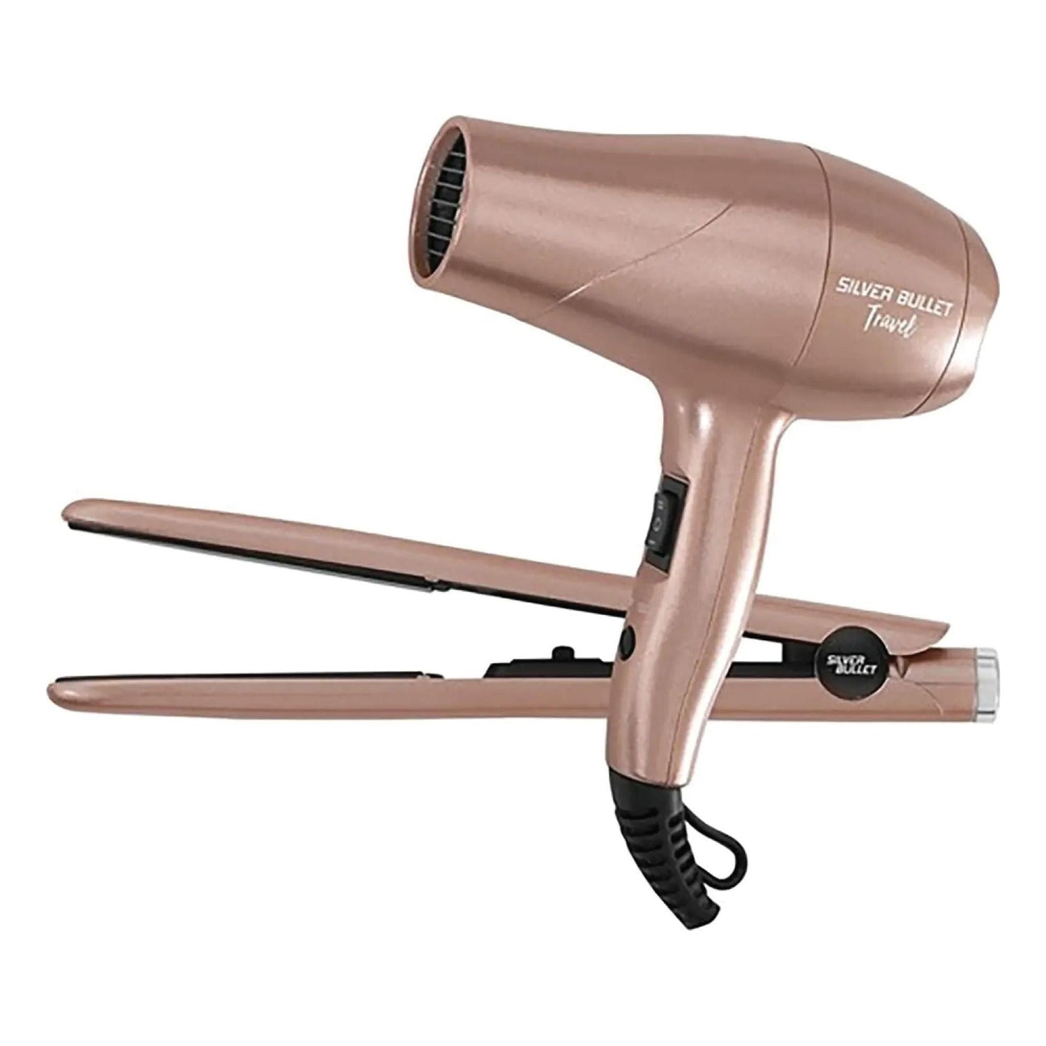 Silver Bullet Mini Hair Dryer and Straightener Iron Luxe Travel Set - Rose Gold