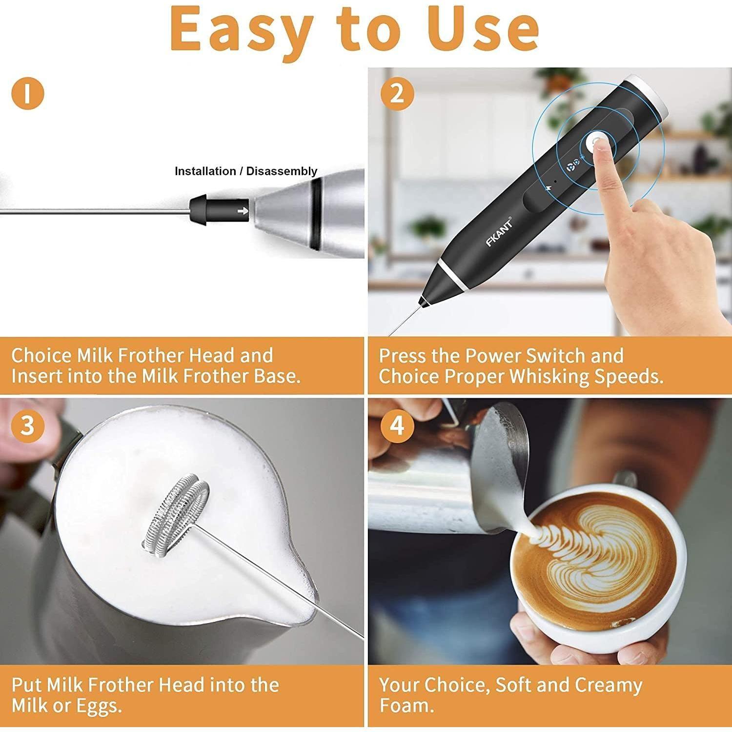 Silver Rechargeable Electric Milk Frother Handheld (3 Speeds) - Magdasmall