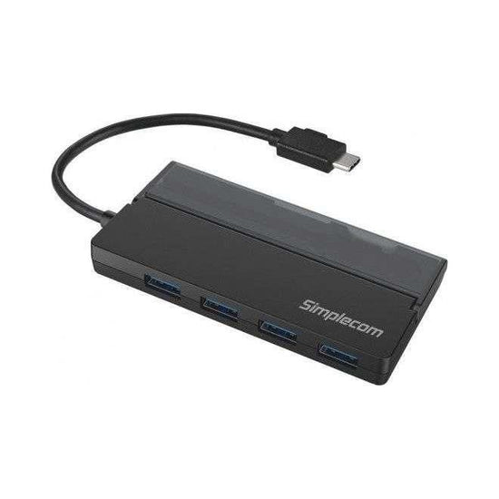 SIMPLECOM CH330 Portable USB-C to 4 Port USB-A Hub USB 3.2 Gen1 with Cable Storage - Black