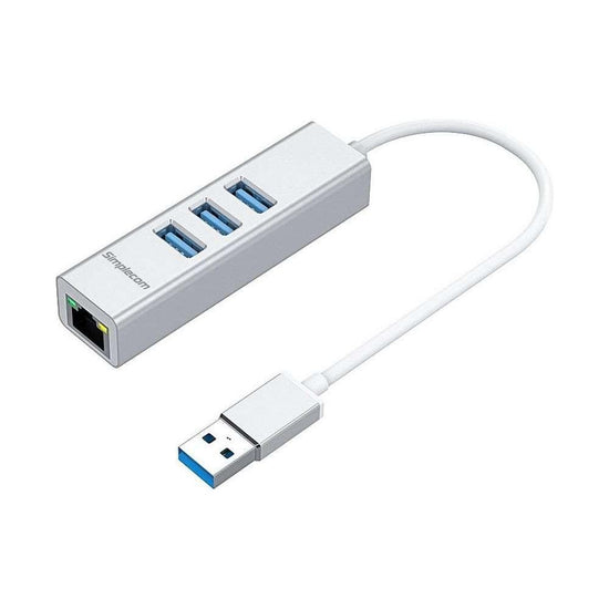 Simplecom CHN420 Aluminium 3 Port SuperSpeed USB HUB with Gigabit Ethernet Adapter Silver