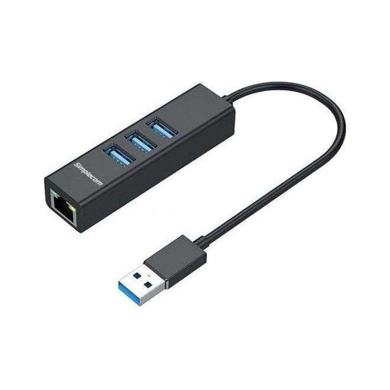 SIMPLECOM CHN420 Black Aluminium 3 Port SuperSpeed USB HUB with Gigabit Ethernet Adapter - CBAT-USBCLAN