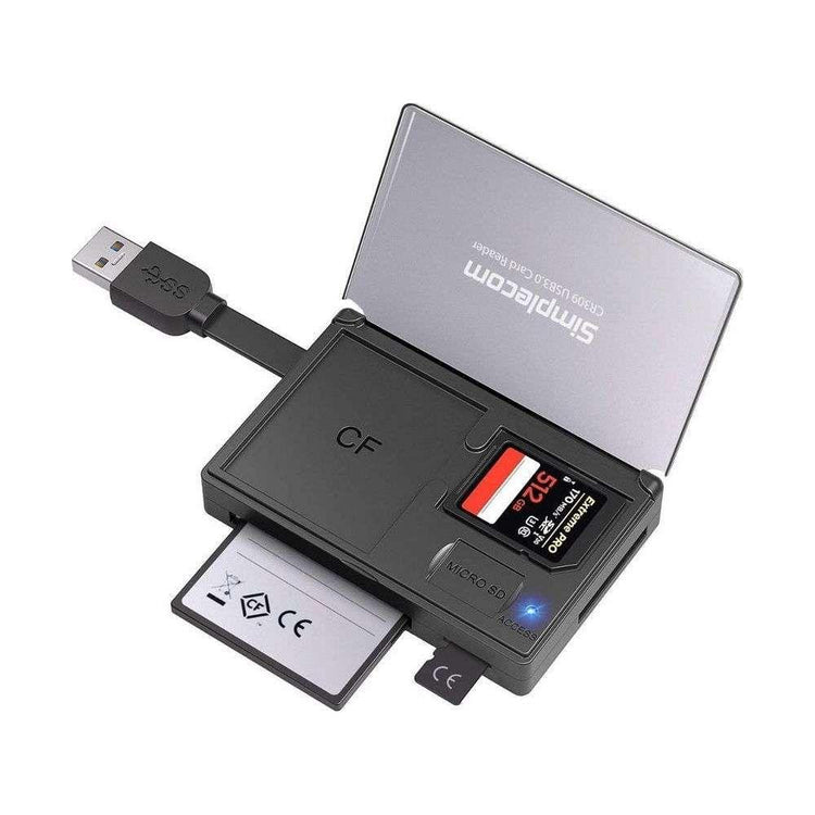 Simplecom CR309 3-Slot SuperSpeed USB 3.0 Card Reader with Card Storage Case