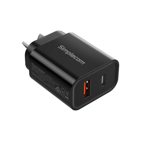 Simplecom CU220 Dual Port PD 20W Fast Wall Charger USB-C + USB-A for Phone Tablet