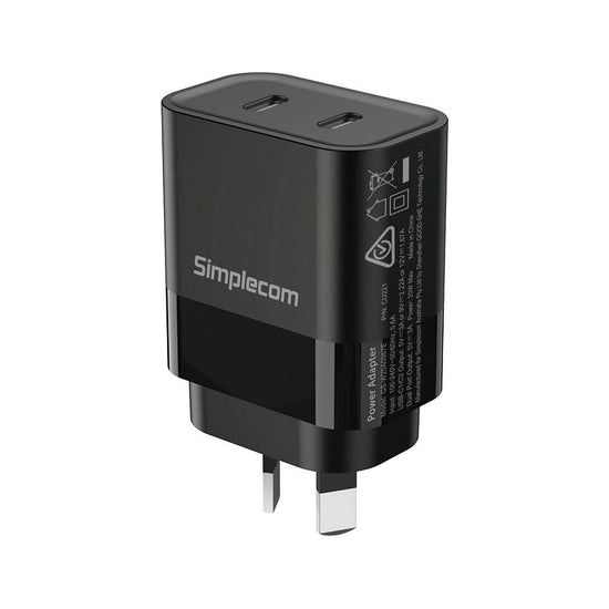 Simplecom CU221 Dual USB-C Fast Wall Charger PD 20W for Phone Tablet