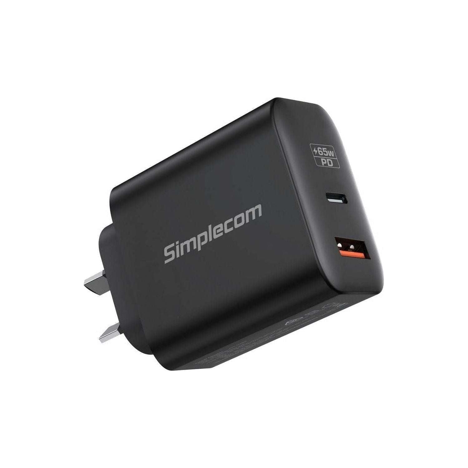 Simplecom CU265 Dual Port PD 65W GaN Fast Wall Charger USB-C + USB-A for Phone Laptop