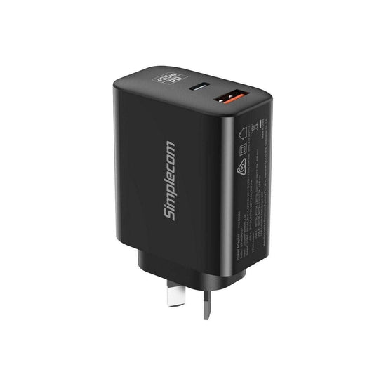Simplecom CU265 Dual Port PD 65W GaN Fast Wall Charger USB-C + USB-A for Phone Laptop