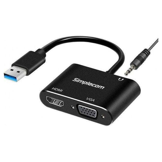 SIMPLECOM DA316A USB to HDMI + VGA Video Card Adapter with 3.5mm Audio