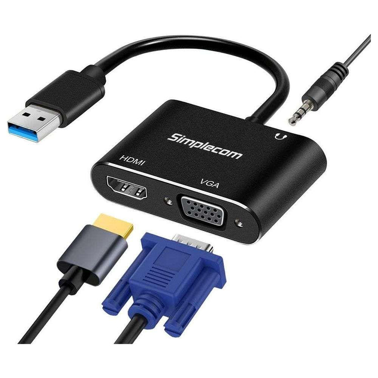 Simplecom DA316A USB to HDMI + VGA Video Card Adapter with 3.5mm Audio