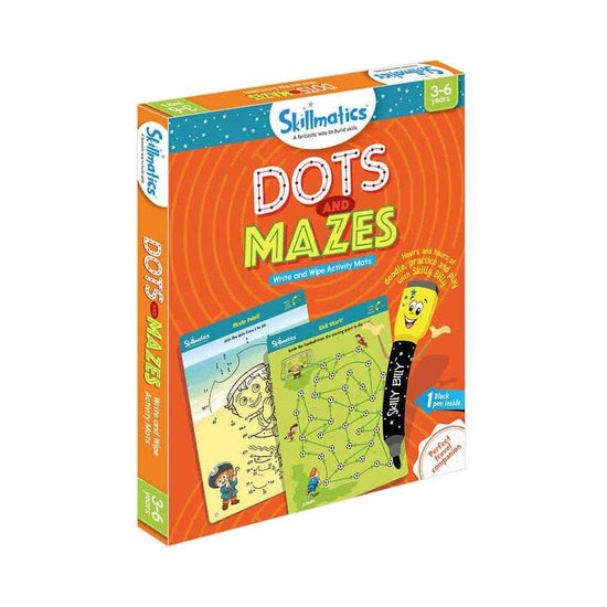 Skillmatics Dots and Mazes - Repeatable Write and Wipe Games for Kids Free Pen - Magdasmall