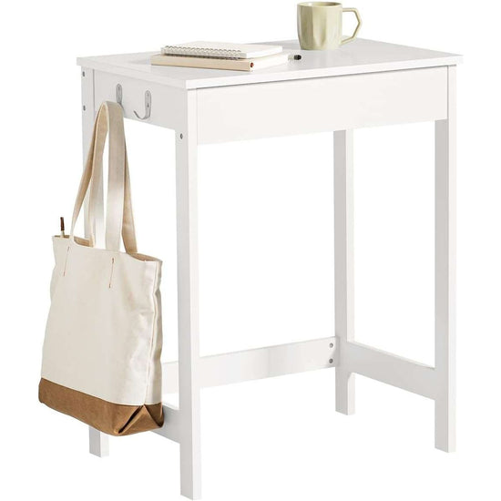 Small White Desk with Drawer Hooks