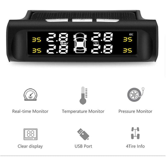Solar Wireless TPMS Car Tire Tyre Pressure Monitor Monitoring System 4 Sensors
