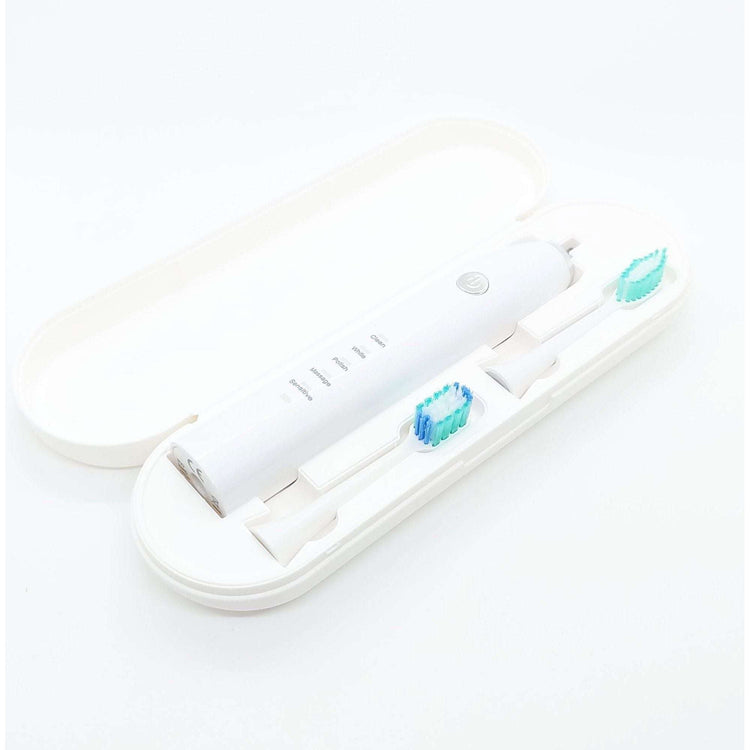 Sonic Electric Toothbrush White USB Wireless Charging Smart 5 Modes 2 Heads Case