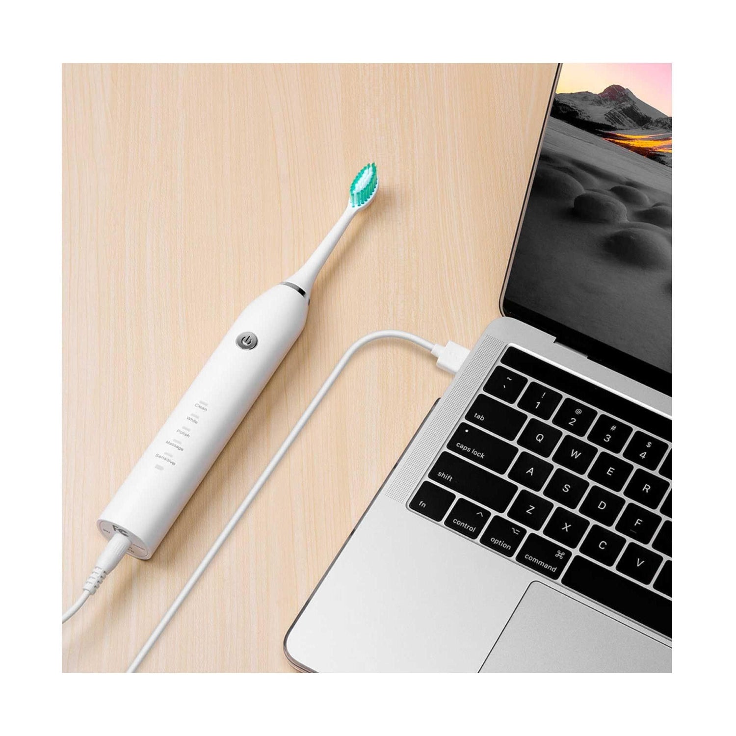 Sonic Electric Toothbrush White USB Wireless Charging Smart 5 Modes 2 Heads Case