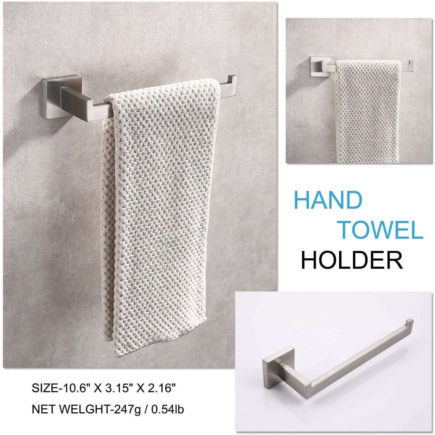 Square Hand Towel Holder Ring Wall Mounted Modern Towel Bar Bathroom Kitchen - Magdasmall