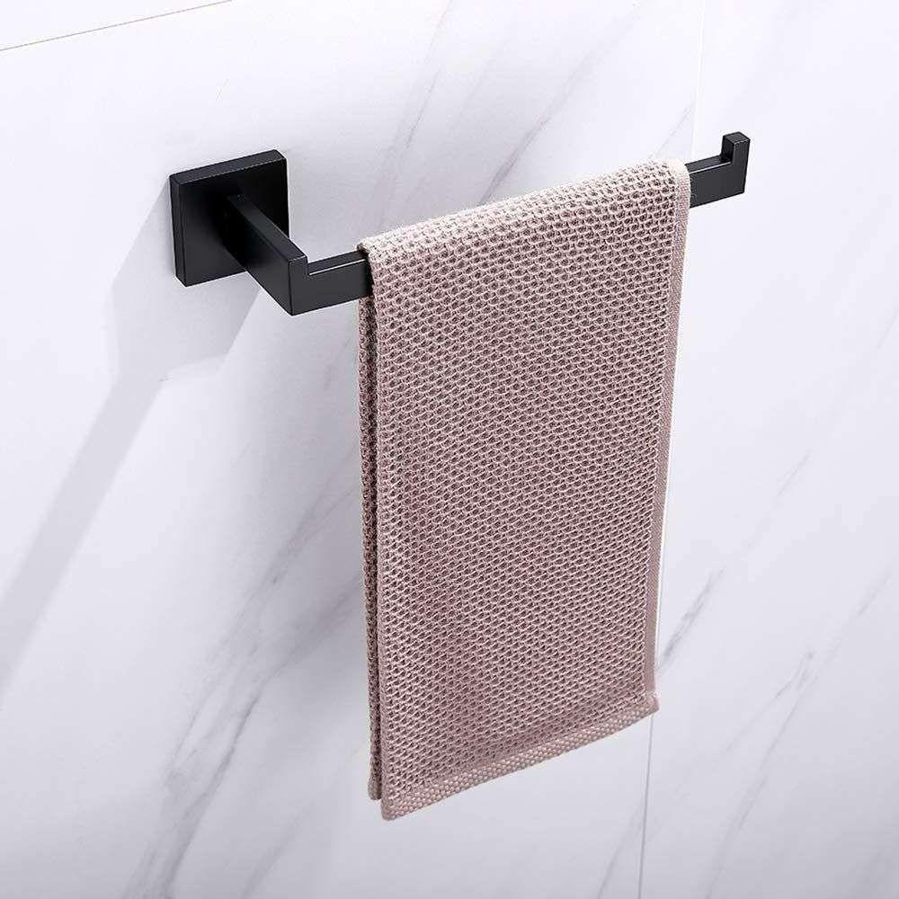 Square Hand Towel Holder Ring Wall Mounted Modern Towel Bar Bathroom Kitchen Black - Magdasmall