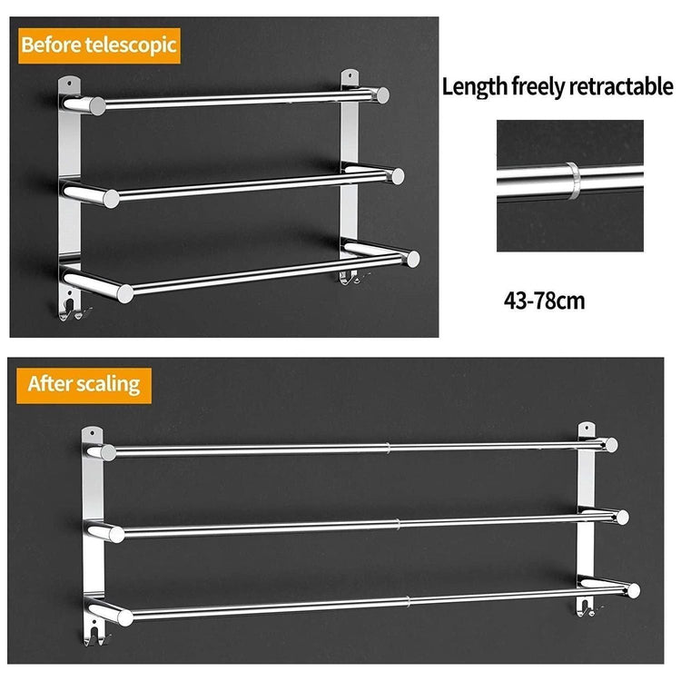 Stretchable 45-75 cm Towel Bar for Bathroom and Kitchen (Three Bars)