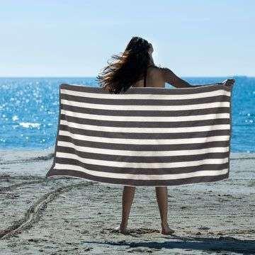 striped cotton terry beach towel charcoal stripes 1pc - Magdasmall