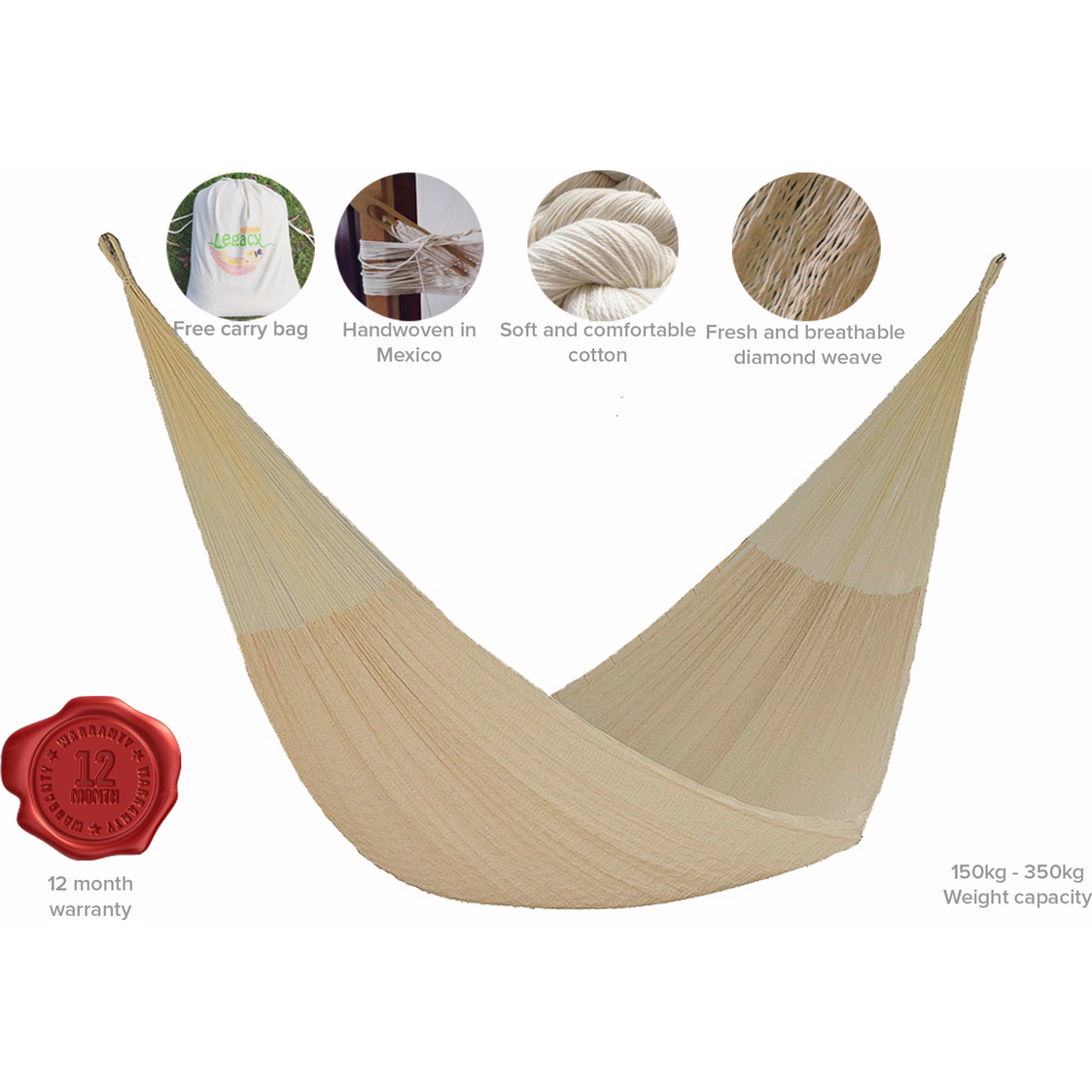 The out and about Mayan Legacy hammock Doble Size in Cream colour